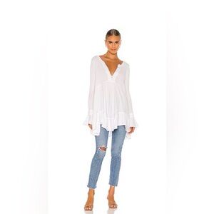 NWT Free People Olivia White Ruffle Tunic Top
